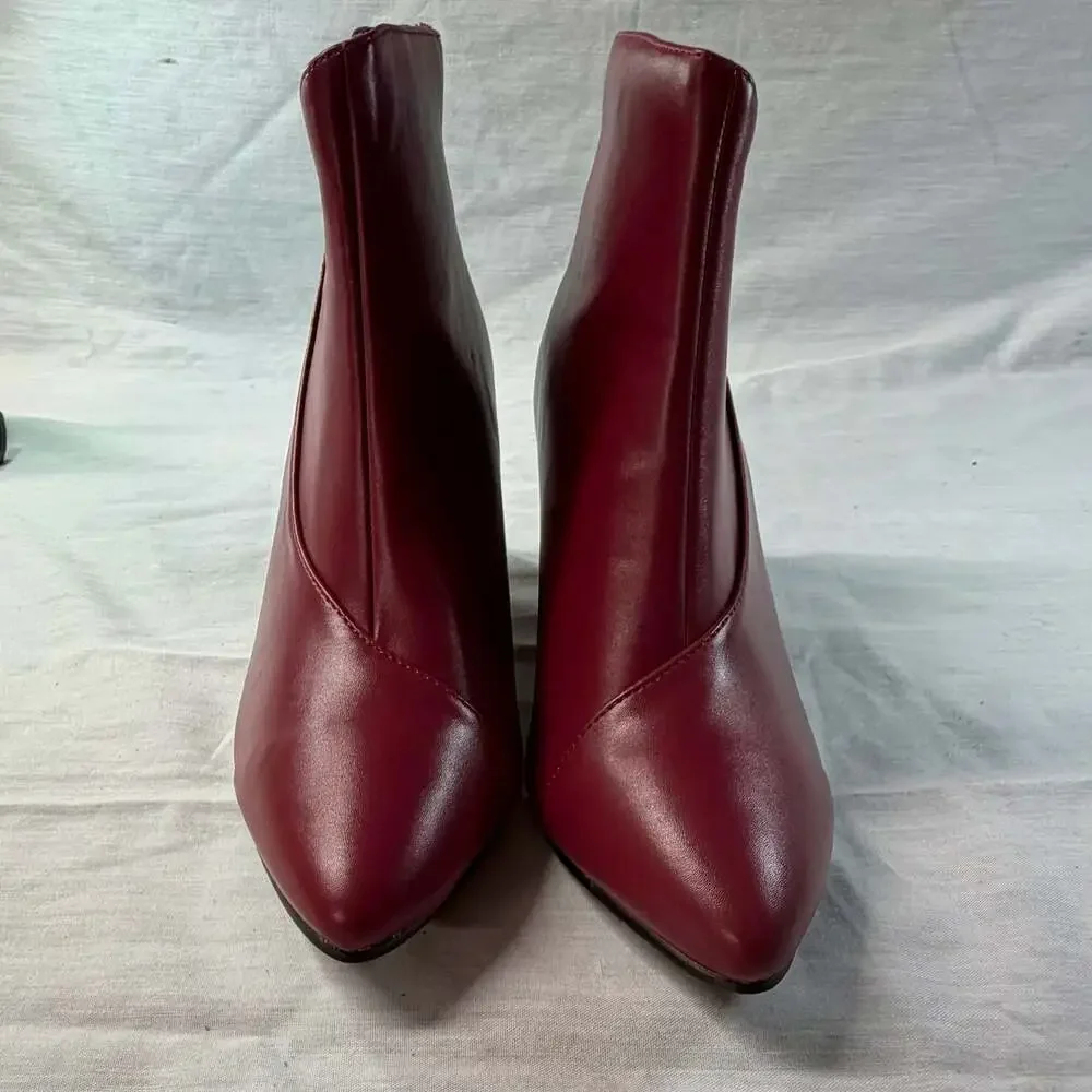 Allegra K Women's Pointed Toe Zipper Wedge Heel Ankle Booties Red Size 8.5 HJ161